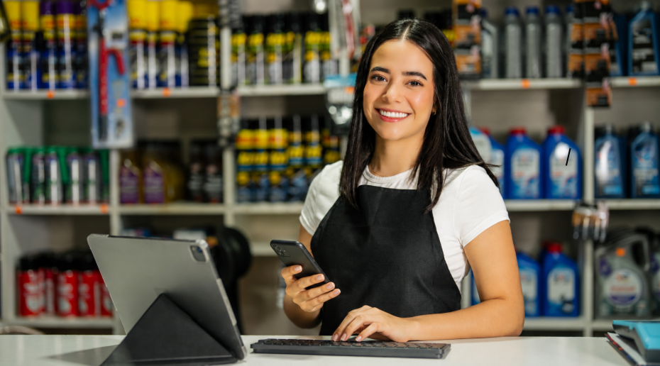 Workflow 360°’s Communications Hub and Document Management System Turns Chaos into Cash 4 happy auto parts technician standing at a service desk